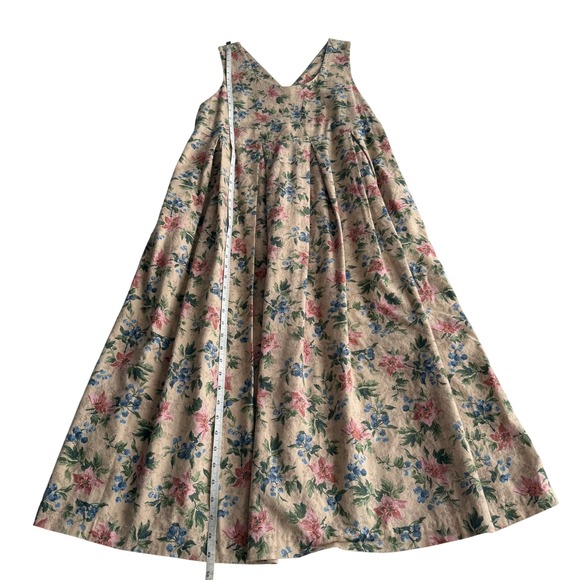 Laura Ashley VTG Cotton Wool Blend Cottage Floral Pinafore Overall Long Dress M - Picture 8 of 9